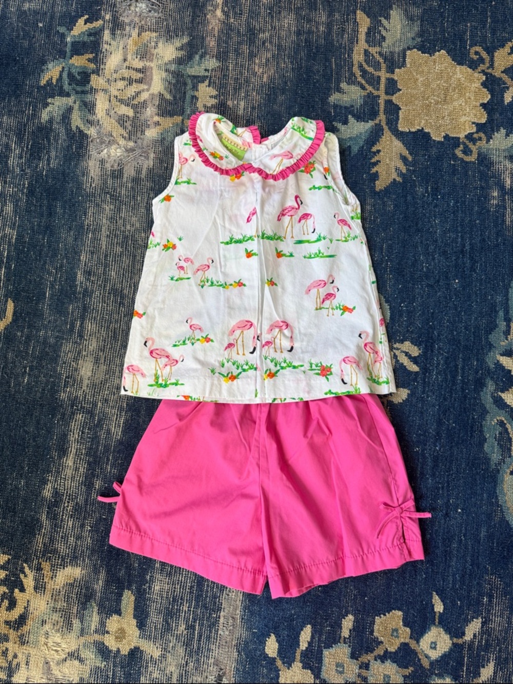 Girls Flamingo Print White Tank & Bright Pink Shorts